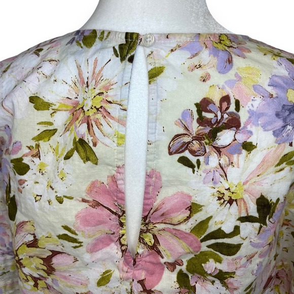 Sanctuary Linen Blend Top Ivory Eyelet Gathered Keyhole Back Floral 3/4 Sleeve - Picture 7 of 9